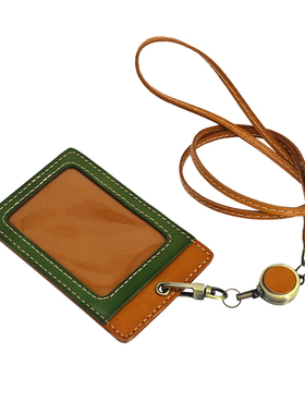 日式植鞣牛皮工牌卡套真皮撞色挂脖绳证件包刻字压印定制手工卡包