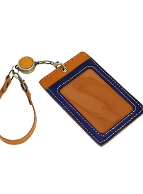 日韩原创新品头层牛皮卡包真皮证件包卡套伸缩扣竖款学生饭卡工牌