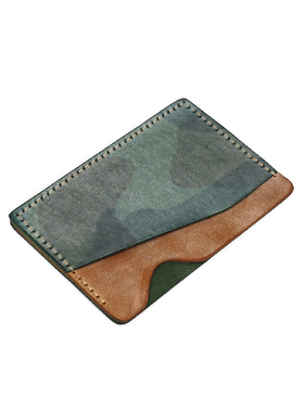 头层牛皮卡套超薄卡包一片式雾蜡真皮迷彩卡夹植鞣革手工工交卡套