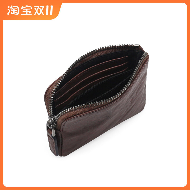 头层牛皮零钱包真皮皱褶复古拉炼卡包潮流驾驶证本迷你功能小包