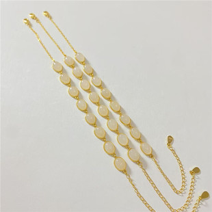 天然和田玉老料白玉蛋面纯银镶嵌款手链 女款玉石镶嵌简约款饰品