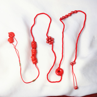 本命年朱砂三合六合红绳腰链女款 朱砂生肖高含量朱砂腰链手工编织