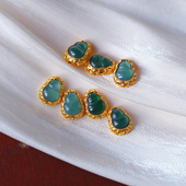 天然A货翡翠危料蓝水小葫芦18K金镶嵌配件 手链串珠配饰 女款