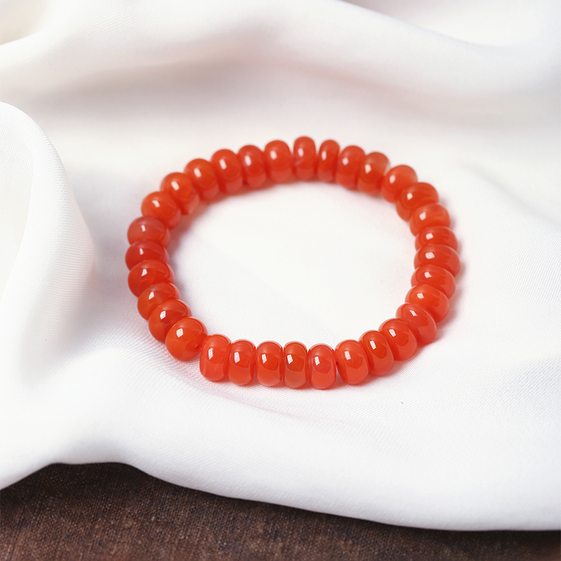 天然川料南红樱桃红南红玛瑙算盘珠款单圈手链 女款南红手串饰品