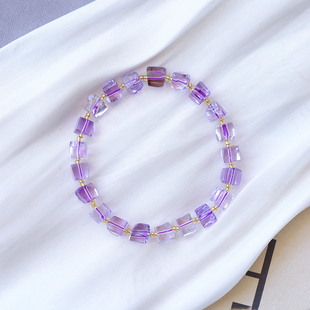 天然玻利维亚紫黄水晶随形珠款手链 女款紫黄晶水晶饰品礼物