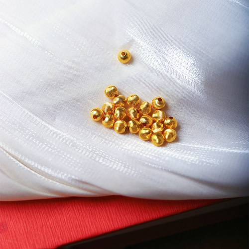 18K金拉丝猫眼金珠款散珠 女款简约时尚K金黄金配珠AU750金饰品