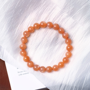 克价超值 天然水晶橙月光石圆珠款单圈手链 女款橙色月光石手串