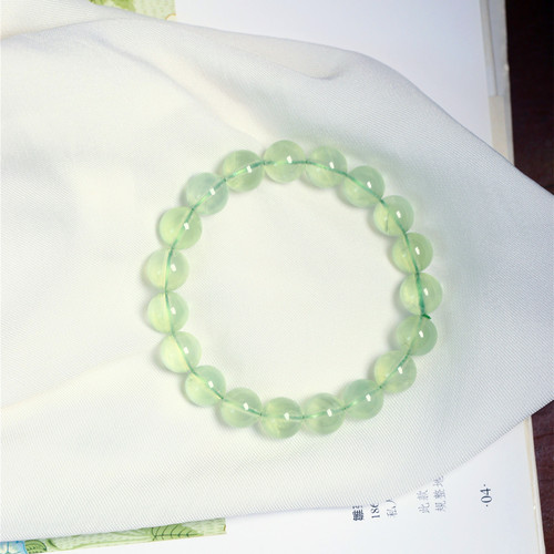 天然水晶葡萄石冰透荧光体圆珠款单圈手链 女款葡萄石手串饰品