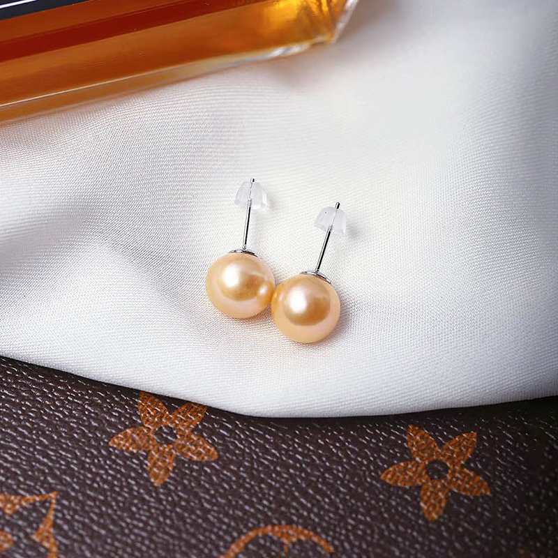 工厂福利 天然淡水珍珠925银镶嵌耳钉珠光亮圆度好女款珍珠耳饰