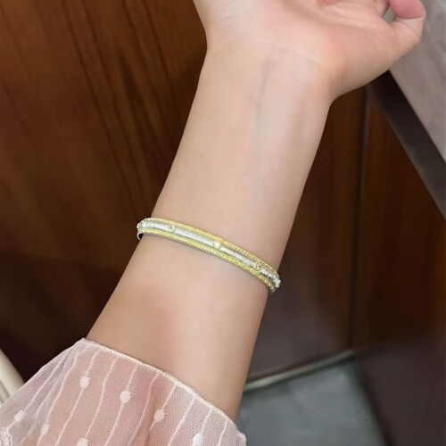 925纯银拉丝满天星锆石镶嵌开口款手镯 女款轻奢纯银镯子时尚款