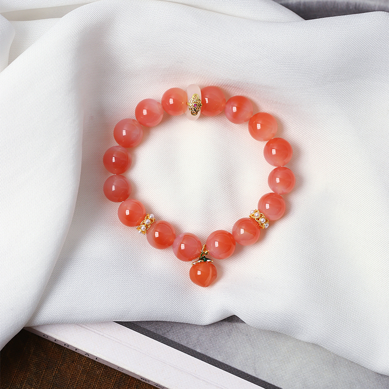 天然粉盐源玛瑙手链新矿盐源蜜桃盐源聚宝盆圆珠原创款手链女款