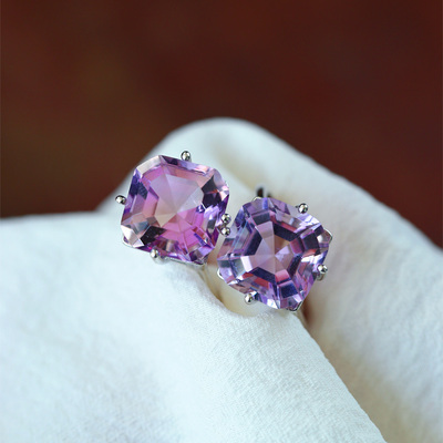 天然紫黄晶纯银镶嵌吊坠戒指 紫黄同体 女款彩宝水晶吊坠饰品