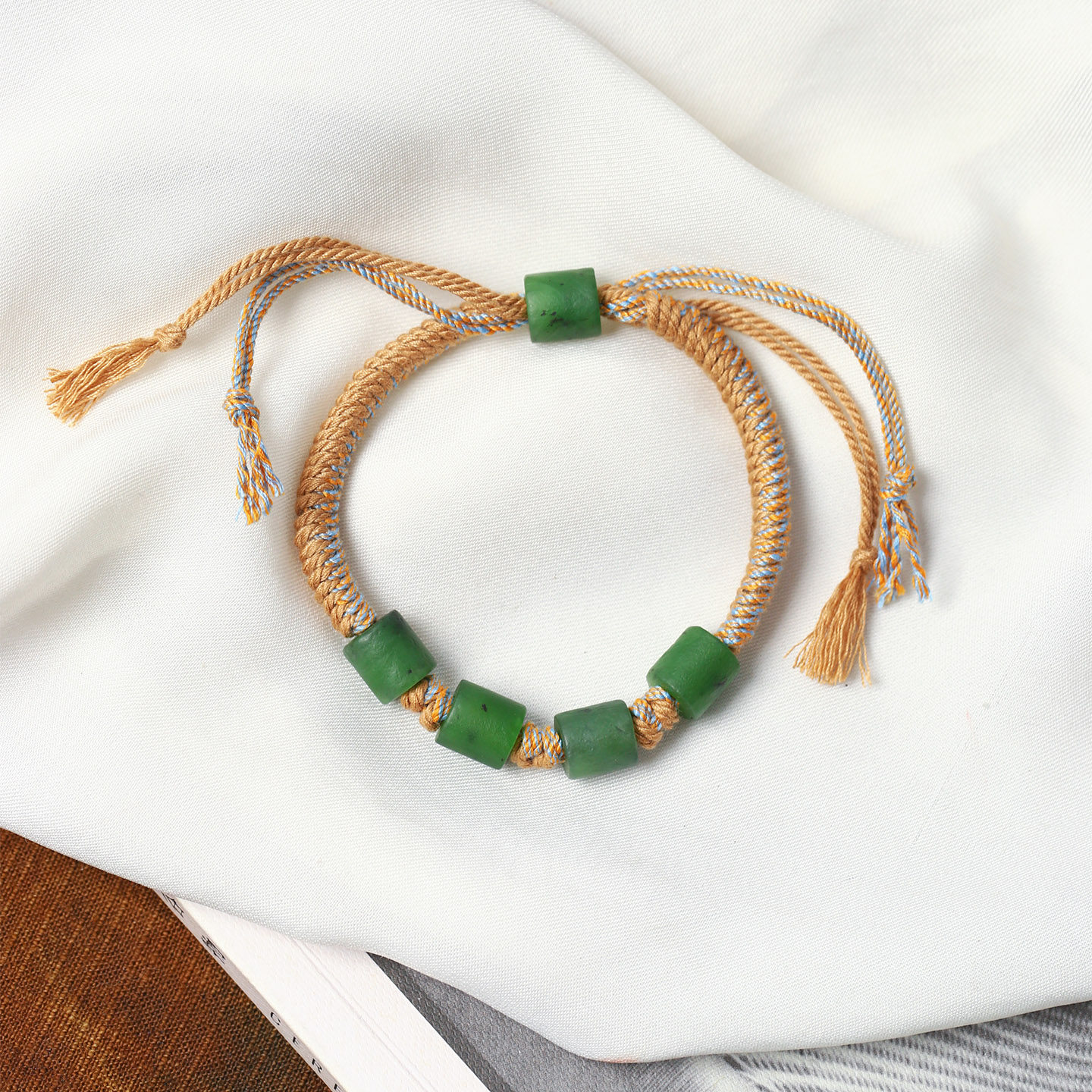 天然俄罗斯碧玉桶珠原创编织款手绳手链 女款玉石手绳饰品礼物,珠宝/钻石/翡翠,手饰,淘宝优惠券,粉丝福利购,淘宝优惠卷