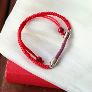原矿朱砂紫金砂原矿粉嘎乌盒弯管款手编红手绳 女款朱砂手链饰品