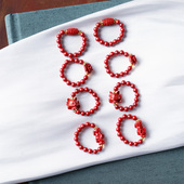 原矿朱砂帝王砂圆珠搭配貔貅小花桶珠款 戒指男女款 高含量朱砂饰品