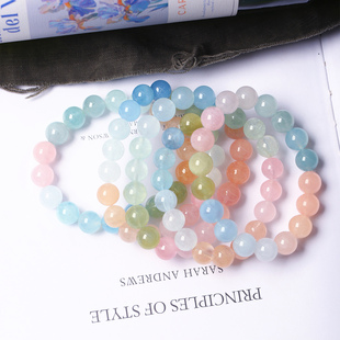 天然马卡龙色摩根石单圈手链 水晶糖果色手串饰品 多宝色女款