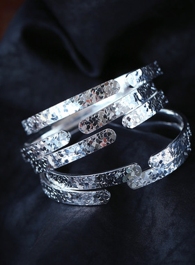 爆款 999足银碎冰冰款手镯 女款纯银镯子饰品礼物 实物真的很好看