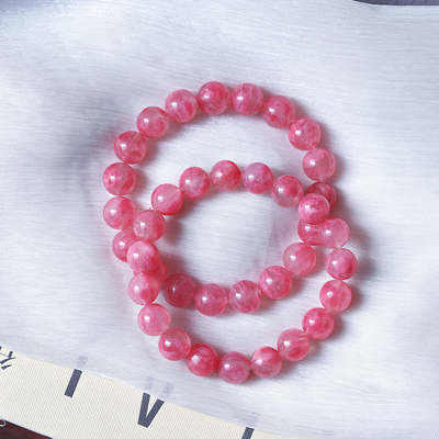 天然红蔷薇石圆珠款手链女款