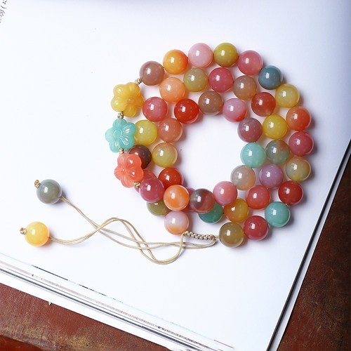 天然新矿料盐源玛瑙圆珠款项链可调节女款糖果色玛瑙项链饰品礼物
