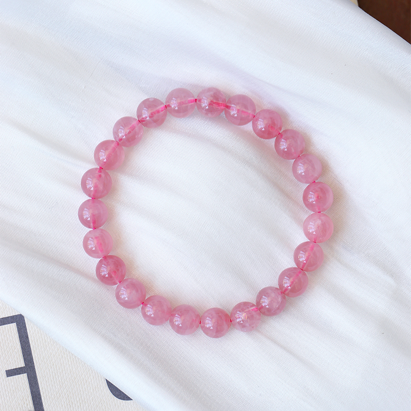 粉水晶老矿马粉圆珠款单圈手链