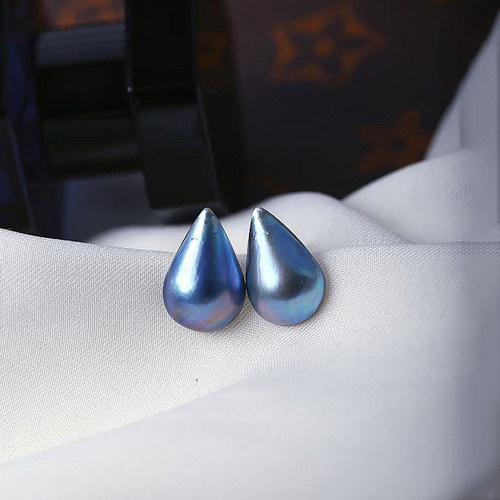 天然海水马贝纯银镶嵌水滴款耳钉 女款高端珍珠耳饰饰品礼物