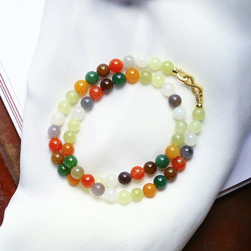 天然和田玉多宝原创圆珠款项链 女款玉石项链妈妈链饰品