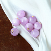 天然紫锂辉18K金贴片镶嵌圆珠款 锁骨坠手链散珠配件转运珠饰品