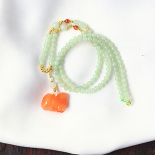 天然南红玛瑙雕刻唐马搭配和田玉链子原创款吊坠毛衣链女款挂坠