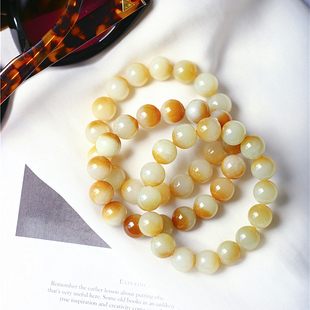 精品 男女高端玉石手串HN 天然和田玉新疆且末糖聚宝盆圆珠手链