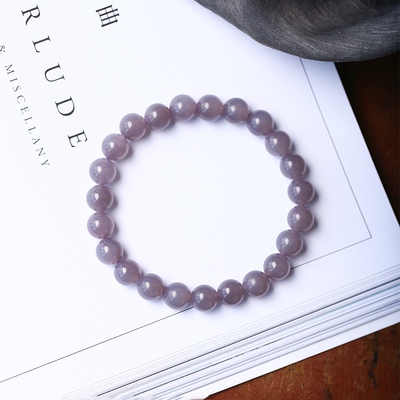 和田玉冰料烟紫圆珠款手链
