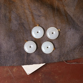 女款 天然和田玉白玉18K金扣头镶嵌平安扣款 吊坠 玉石扣子挂坠饰品