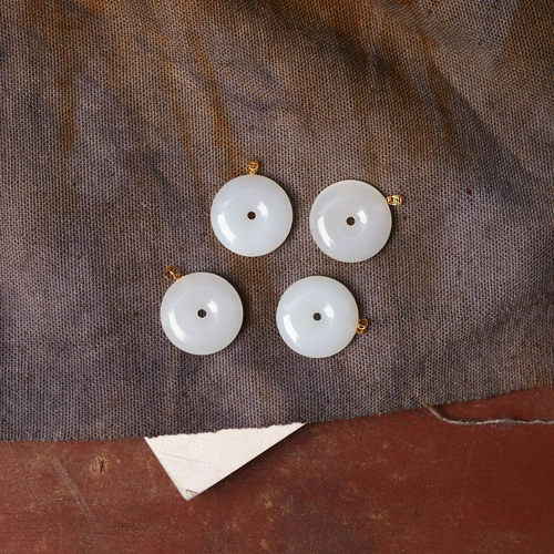 天然和田玉白玉18K金扣头镶嵌平安扣款吊坠 女款玉石扣子挂坠饰品