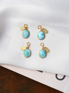 天然拉利玛海纹石蛋面纯银镶嵌款吊坠 女款水晶锁骨链饰品礼物