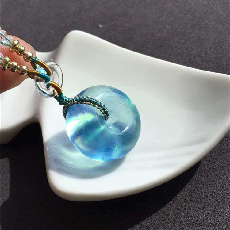 精品水晶吊坠天然海蓝宝透体冰蓝平安扣款吊坠 女款水晶挂坠饰品