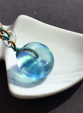 精品水晶吊坠天然海蓝宝透体冰蓝平安扣款吊坠 女款水晶挂坠饰品