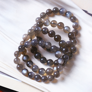 精品 天然黑体月光石圆珠款手链 男女款黑光灰月光水晶手串饰品