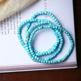 精品高瓷天然原矿绿松石陨石球款 绿松石手串饰品 描金单圈手链女款