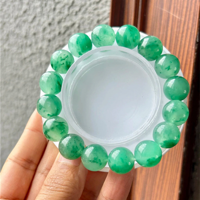 精品天然独龙玉非洲翠冰飘花圆珠手链女款翡翠平替飘花翡翠色手串