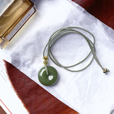 天然和田玉青海料青玉雕刻平安扣款吊坠 女款玉石扣子挂坠饰品