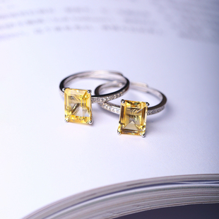 精品彩宝 天然黄水晶纯银镶嵌款戒指 女款简约彩宝戒指送女友礼物