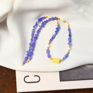 天然透体坦桑石碎石随形珠原创搭配款 水晶彩宝饰品 项链锁骨链女款