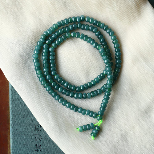 翡翠危料蓝水盘珠款手链佛珠链