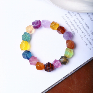 颜色好 天然彩萤石随形切面款手链 女款水晶萤石彩色水晶饰品礼物