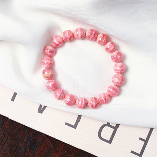 天然五花肉红纹石圆珠手链 单圈女水晶红纹石手串饰品礼物