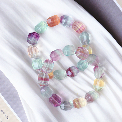 天然水晶彩萤石随形切面手链