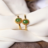 玉石戒圈饰品礼物 女款 天然俄罗斯碧玉冰绿蛋面纯银镶嵌款 戒指