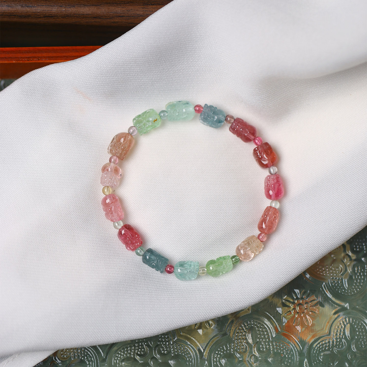 精品天然糖果色碧玺雕刻小貔貅款手链女款高端水晶碧玺手饰饰品