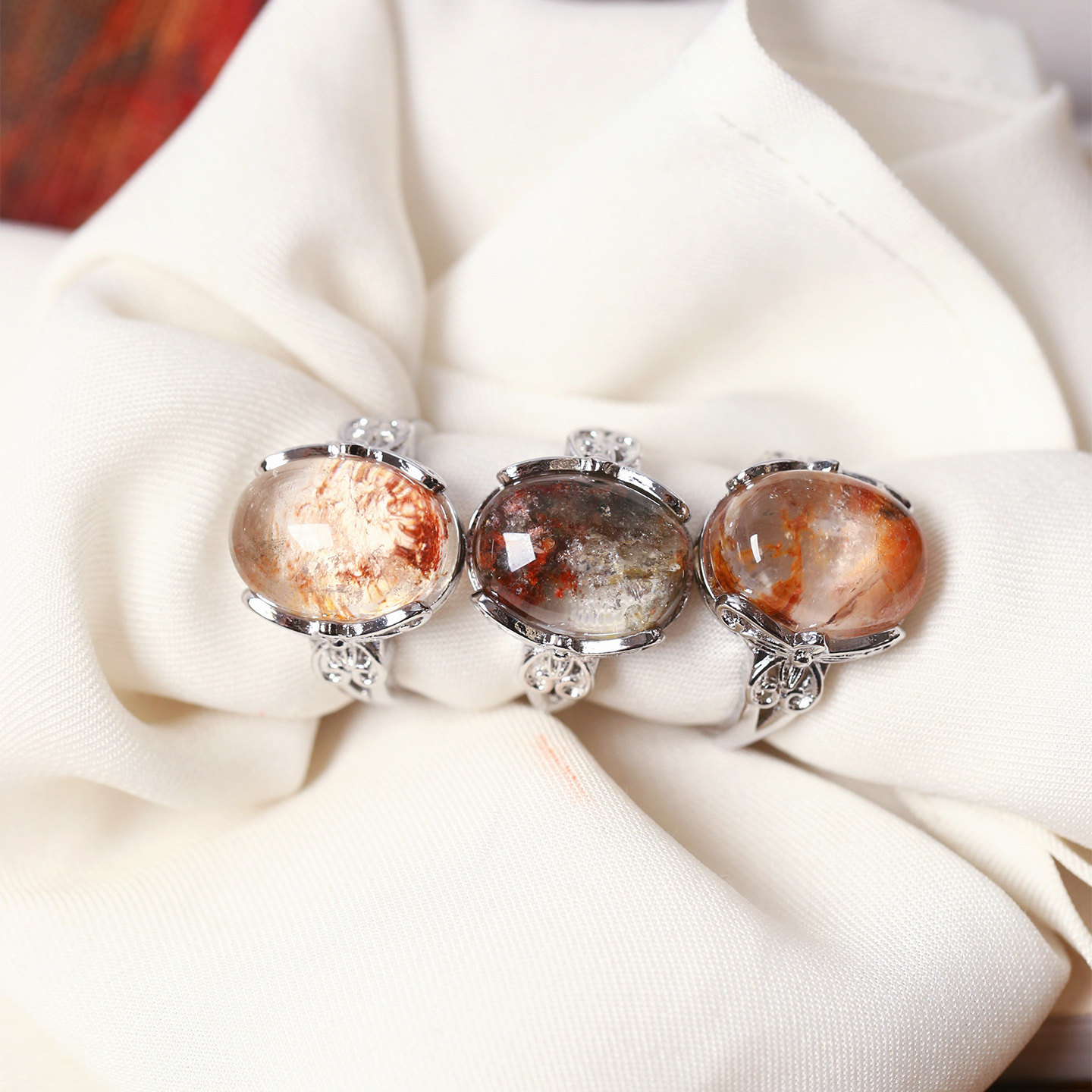 天然水晶彩幽灵蛋面镀银镶嵌款戒指 女款水晶四季幽灵指环送女友,饰品/流行首饰/时尚饰品新,戒指/戒面,淘宝优惠券,粉丝福利购,淘宝优惠卷