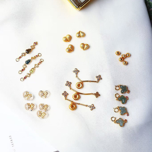 925纯银古法金镶嵌翡翠水晶碧玺滴溜延长链吊坠手链DIY配件材料