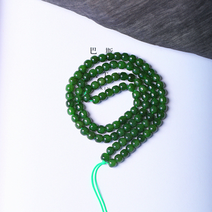 天然俄罗斯碧玉老料菠菜绿老型珠款 玉石项链佛珠饰品 佛珠链男女款